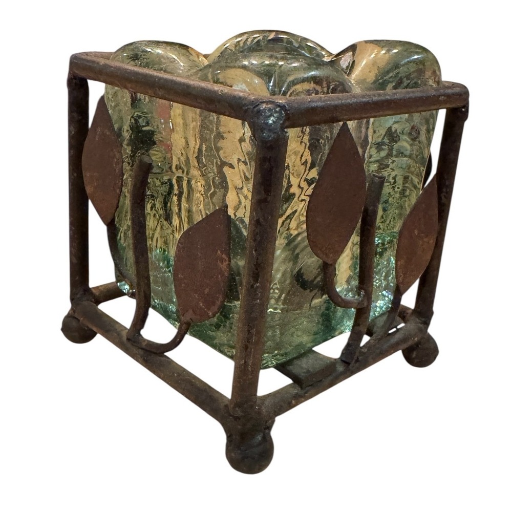 Mesa International Handcrafted Mexico Glass Wrought Iron Leaf Votive Holder